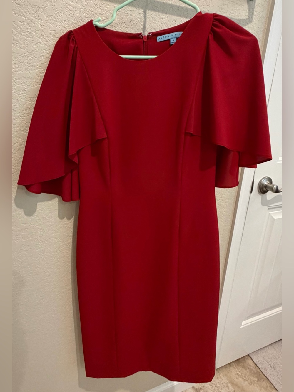 ANTONIO MELANI Red Flutter Sleeve Midi Dress